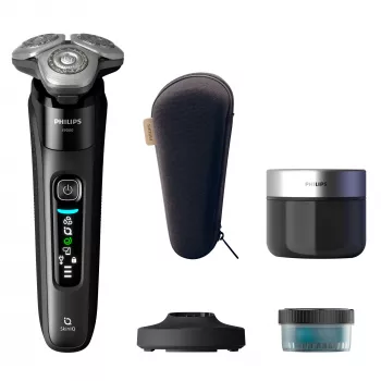 Philips i9000 X9000/30 elektrinė rotacinė barzdaskutė — Drėgnas ir sausas skutimasis, SkinIQ, integruota ličio jonų baterija, įkrovimo ir valymo bazė