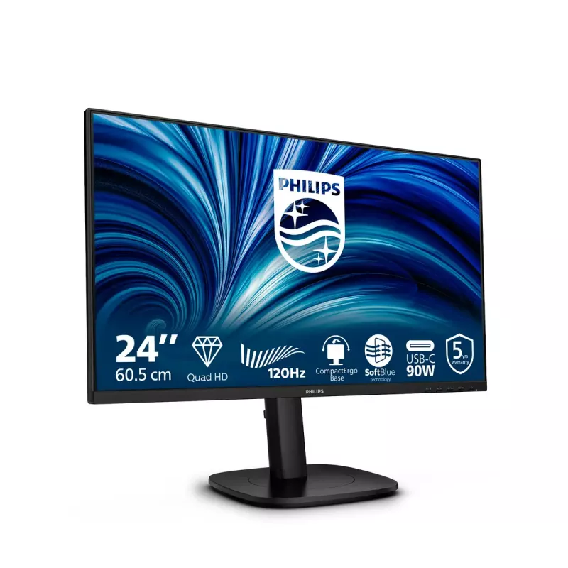 Monitorius Philips 24B2U3601 23,8 col. (60,5 cm) IPS Quad HD 2560x1440, USB 3.2 šakotuvas, USB-C, garsiakalbiai, reguliuojamas aukštis, VESA, juodas