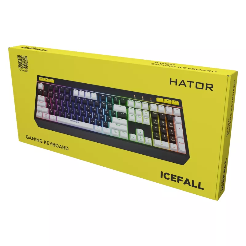 HATOR Icefall klaviatūra, žaidimų, USB, QWERTY, JAV anglų, juoda, RGB LED