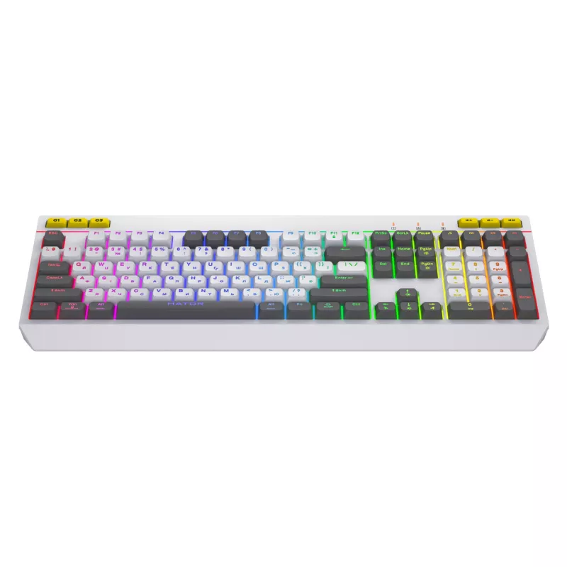 HATOR Icefall klaviatūra, žaidimams, USB, QWERTY, JAV anglų k., balta, pilno dydžio, RGB LED