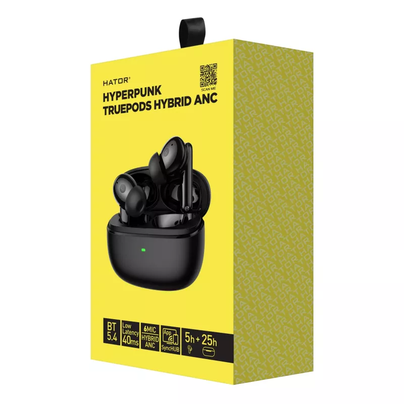 HATOR Hyperpunk Truepods Hybrid ANC ausinės True Wireless Stereo (TWS) Į ausis Skambučiai / Muzika Bluetooth Juoda