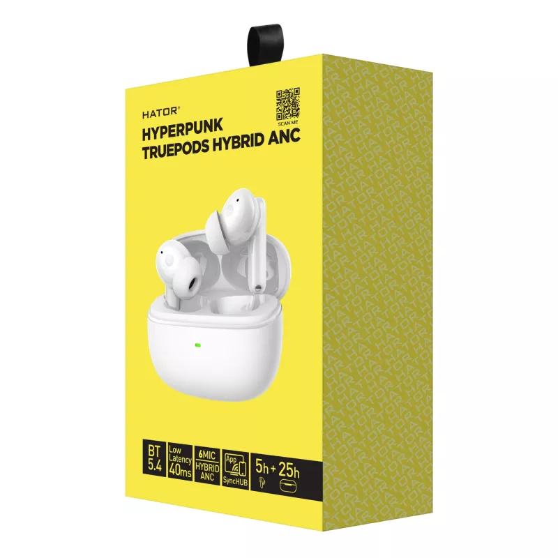 HATOR Hyperpunk Truepods Hybrid ANC Ausinės True Wireless Stereo (TWS) Į ausis Skambučiams / Muzikai Bluetooth Baltos