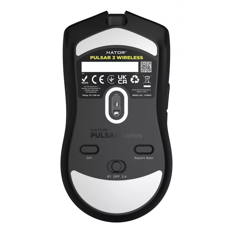 HATOR Pulsar 3 Wireless, juoda - optiniai geltoni 100M jungikliai PixArt PMW 3311 (HTM630)