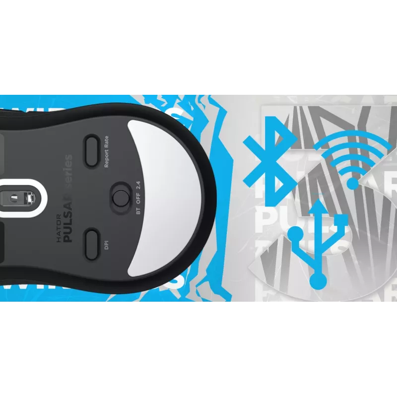 HATOR Pulsar 3 Wireless, juoda - optiniai geltoni 100M jungikliai PixArt PMW 3311 (HTM630)