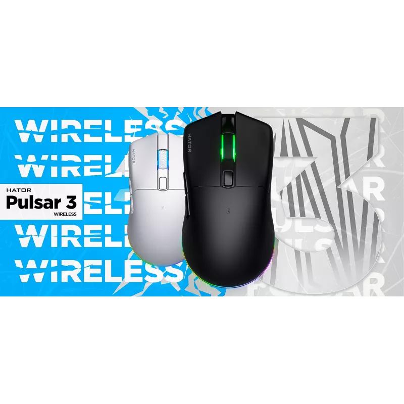 HATOR Pulsar 3 Wireless, balta - Optiniai Geltona 100M jungikliai PixArt PMW 3311 (HTM631)