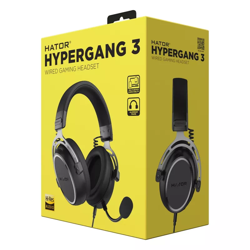 HATOR HYPERGANG 3 Hi-Res ausinės su laidu, galvos juostos tipo, žaidimams, USB Type-C / USB Type-A, juodos