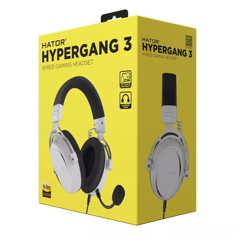 HATOR HYPERGANG 3 Hi-Res ausinės su laidu, ant galvos, žaidimams, USB Type-C / USB Type-A, baltos