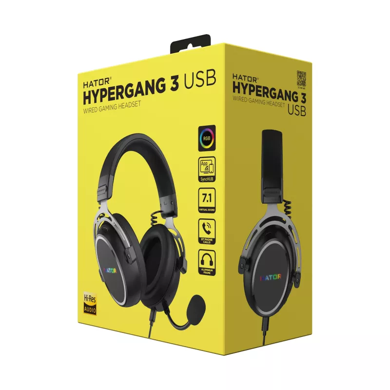 HATOR Hypergang 3 USB laisvų rankų įranga laidinė ir belaidė ant galvos žaidimams USB Type-C / USB Type-A Bluetooth juoda