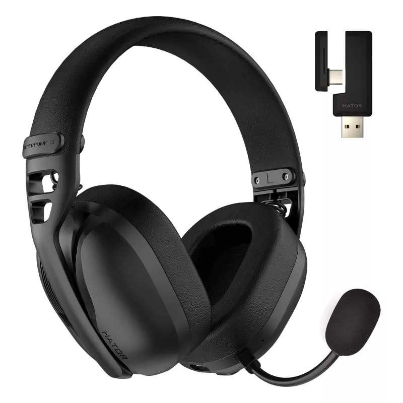 HATOR Hyperpunk 3 Wireless ausinės laidinės ir belaidės ant galvos juostos žaidimams USB Type-C / USB Type-A Bluetooth juodos