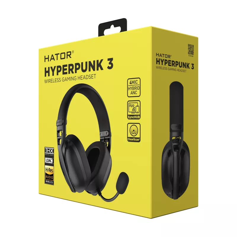 HATOR Hyperpunk 3 Wireless ausinės laidinės ir belaidės ant galvos juostos žaidimams USB Type-C / USB Type-A Bluetooth juodos
