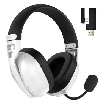 HATOR Hyperpunk 3 Wireless ausinės su laidu ir belaidžiu ryšiu, ant galvos dedamos, žaidimams, USB-C / USB-A, Bluetooth, baltos
