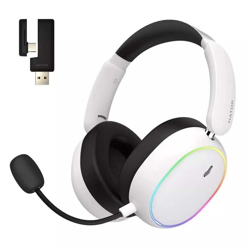 HATOR Phoenix 2 Wireless laisvų rankų įranga laidinė ir belaidė ant galvos nešiojama žaidimų USB Type-C / USB Type-A Bluetooth balta