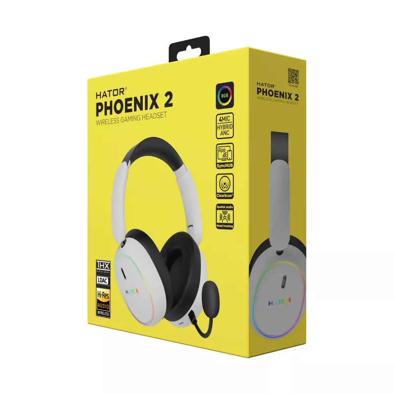 HATOR Phoenix 2 Wireless laisvų rankų įranga laidinė ir belaidė ant galvos nešiojama žaidimų USB Type-C / USB Type-A Bluetooth balta