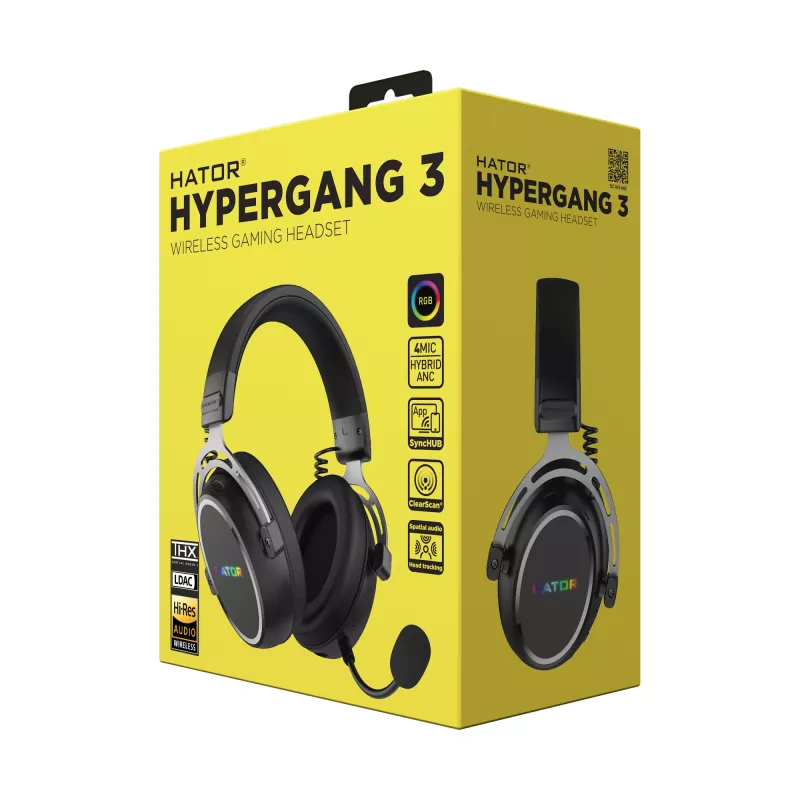 HATOR Hypergang 3 Wireless ausinės su galvos lankeliu Žaidimams USB Type-C / USB Type-A Bluetooth juodos