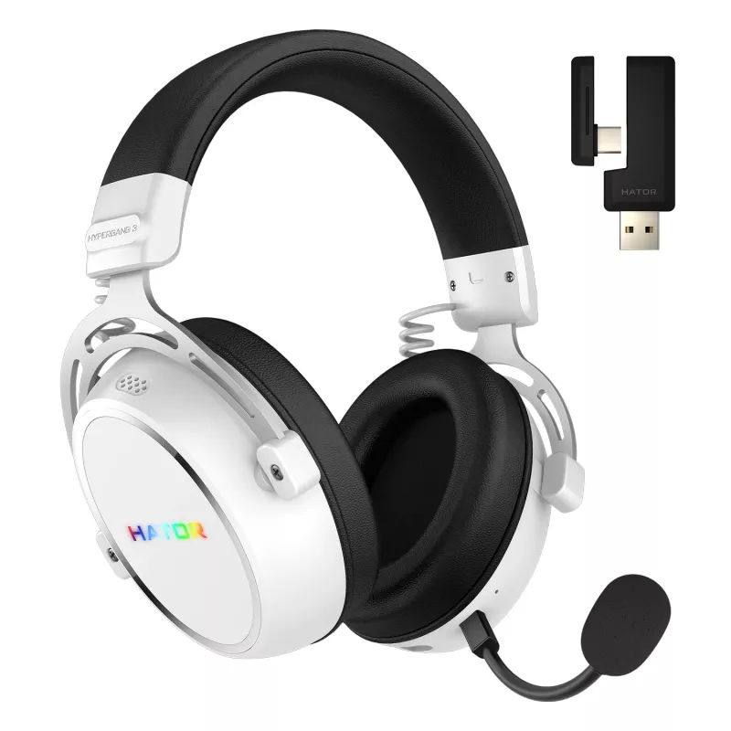 HATOR Hypergang 3 Wireless ausinės su lankeliu Žaidimams USB Type-C / USB Type-A Bluetooth Baltos