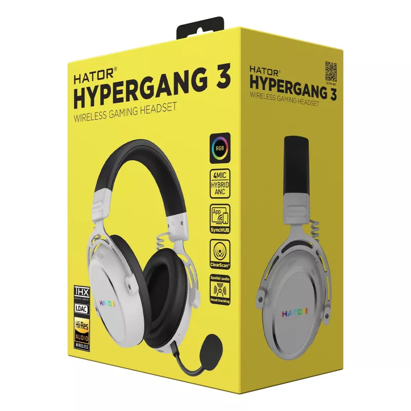HATOR Hypergang 3 Wireless ausinės su lankeliu Žaidimams USB Type-C / USB Type-A Bluetooth Baltos