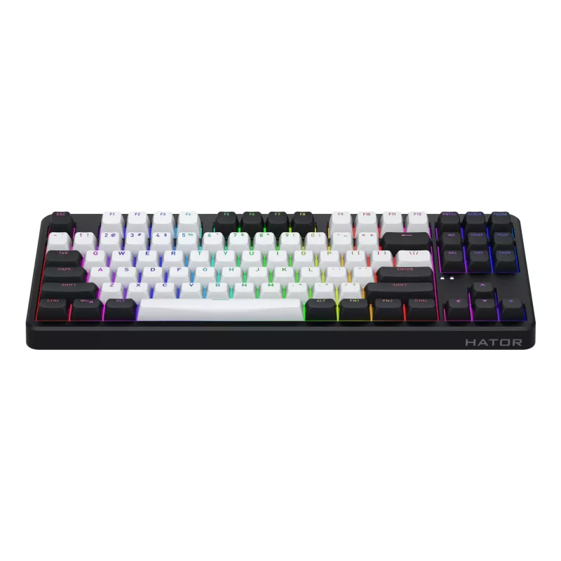 HATOR Rockfall 3 TKL Wireless, juoda, QMK/VIA, OMA profilio baltai juodi klavišų dangteliai Klaviatūra - linijiniai mechaniniai hotswap jungikliai - US - ANSI išdėstymas (HTK850)