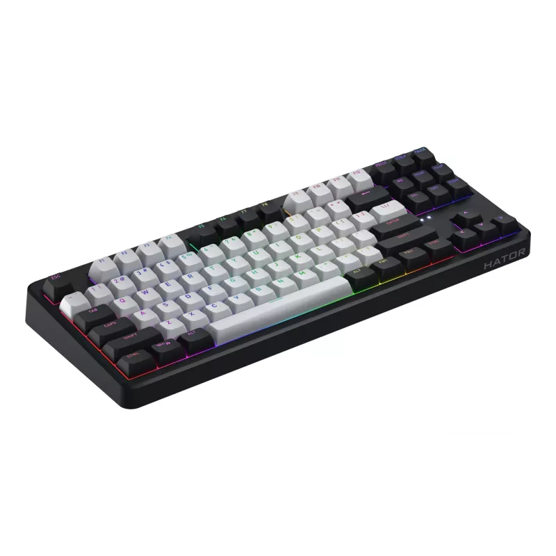 HATOR Rockfall 3 TKL Wireless, juoda, QMK/VIA, OMA profilio baltai juodi klavišų dangteliai Klaviatūra - linijiniai mechaniniai hotswap jungikliai - US - ANSI išdėstymas (HTK850)