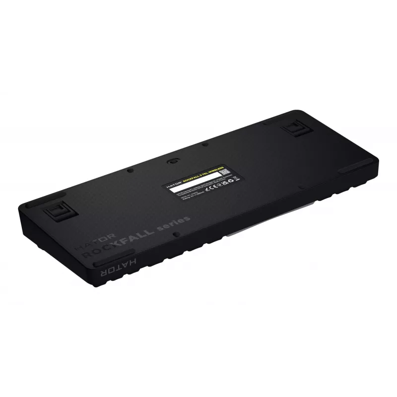 HATOR Rockfall 3 TKL Wireless, juoda, QMK/VIA, OMA profilio baltai juodi klavišų dangteliai Klaviatūra - linijiniai mechaniniai hotswap jungikliai - US - ANSI išdėstymas (HTK850)
