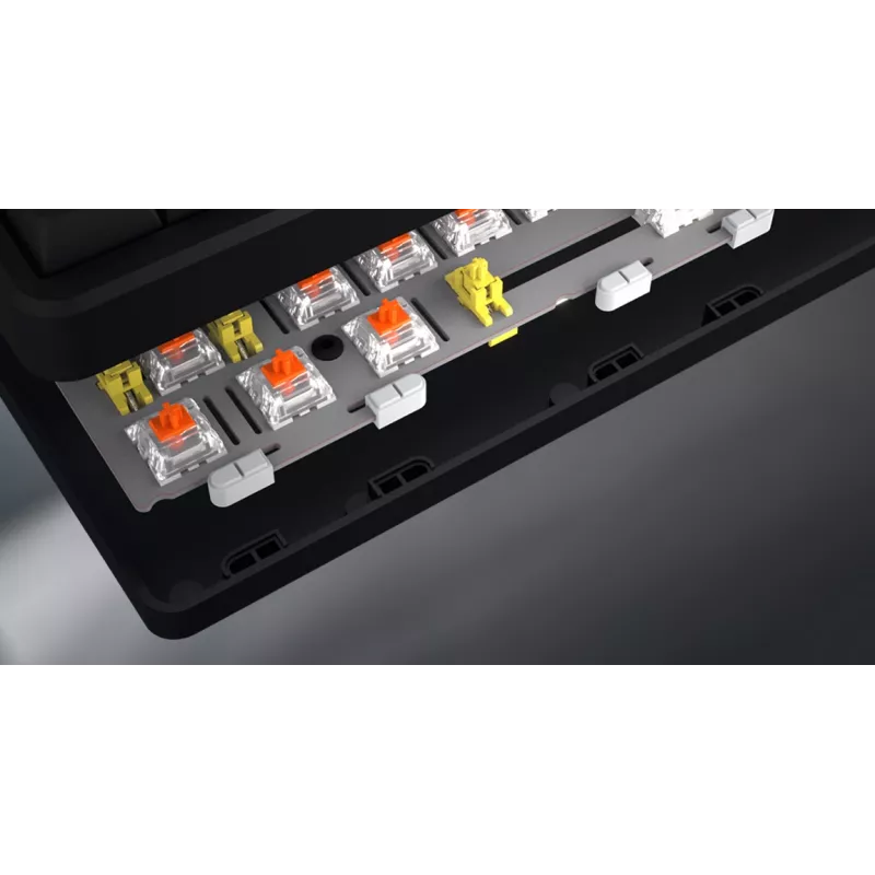 HATOR Rockfall 3 TKL Wireless, juoda, QMK/VIA, OMA profilio baltai juodi klavišų dangteliai Klaviatūra - linijiniai mechaniniai hotswap jungikliai - US - ANSI išdėstymas (HTK850)
