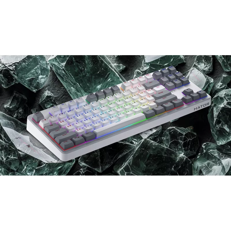 HATOR Rockfall 3 TKL Wireless, juoda, QMK/VIA, OMA profilio baltai juodi klavišų dangteliai Klaviatūra - linijiniai mechaniniai hotswap jungikliai - US - ANSI išdėstymas (HTK850)
