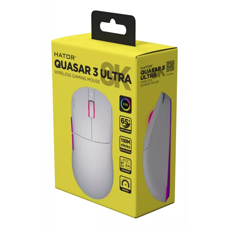 HATOR Quasar 3 Ultra 8K belaidė pelė Žaidimų Abiem rankoms tinkama RF Belaidis + Bluetooth + USB A tipo Optinė 30000 DPI