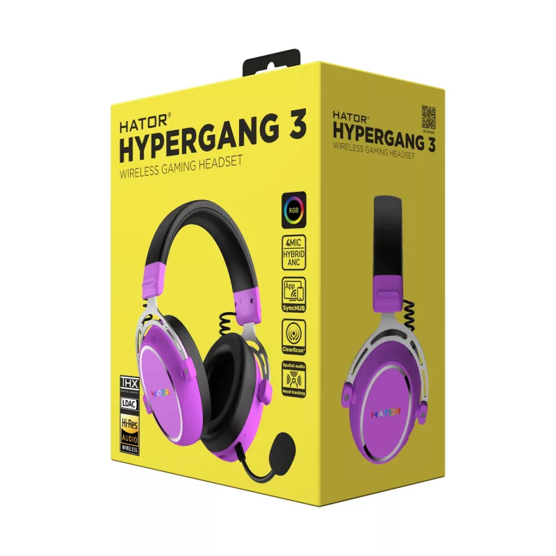 HATOR Hypergang 3 Wireless ausinės su galvos apyrankiu Žaidimų USB Type-C / USB Type-A Bluetooth Violetinė