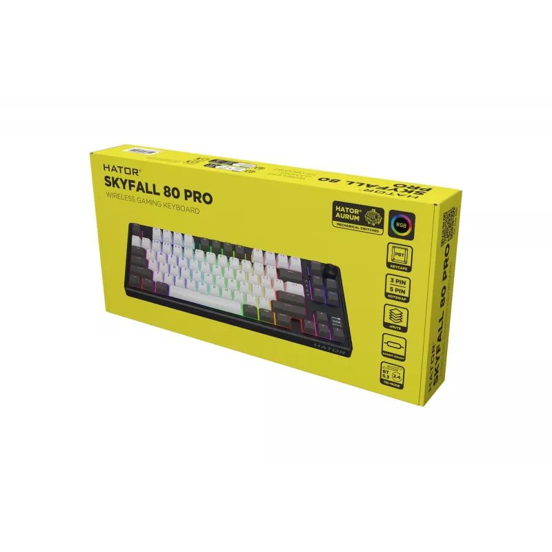 HATOR Skyfall Pro Wireless 80 klaviatūra Žaidimų USB + RF belaidė + Bluetooth QWERTY JAV anglų Juoda, Pilka