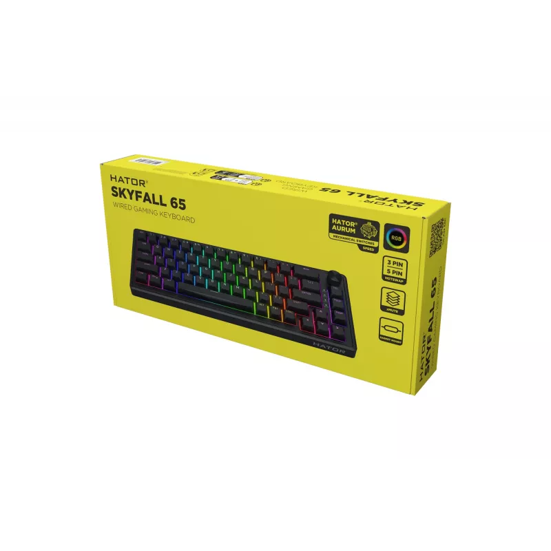 HATOR Skyfall 65 Laidinė, Mechaninė, USB-C, Aurum Sterling, 70M paspaudimų, RGB, Juoda, 790g