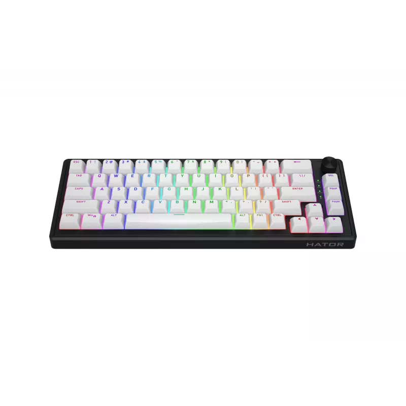 HATOR Skyfall Wireless 65 belaidė klaviatūra, skirta žaidimams, USB + RF belaidis ryšys + Bluetooth, QWERTY, JAV anglų k., juoda, balta