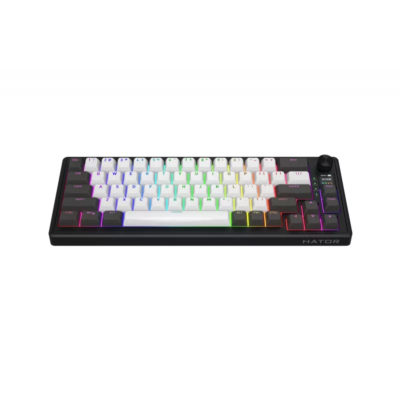 HATOR Skyfall Pro Wireless 65 klaviatūra, žaidimams, USB + RF belaidė + Bluetooth, QWERTY, JAV anglų, juoda, pilka