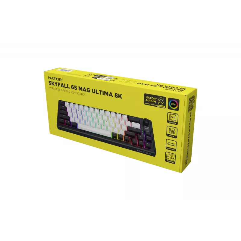 HATOR Skyfall 65 MAG ULTIMA 8K belaidė klaviatūra Žaidimams USB + RF belaidis + Bluetooth QWERTY US English Juoda, Balta