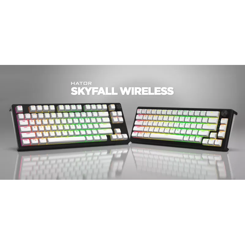 HATOR Skyfall Wireless 100 klaviatūra, žaidimams, USB + RF belaidė + Bluetooth, QWERTY, US anglų k., juoda, balta