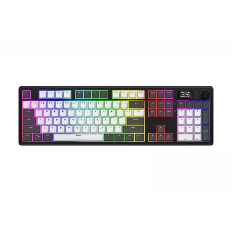 HATOR Skyfall Pro Wireless 100 klaviatūra, žaidimų, USB + RF belaidė + Bluetooth, QWERTY, JAV anglų, juoda, pilka