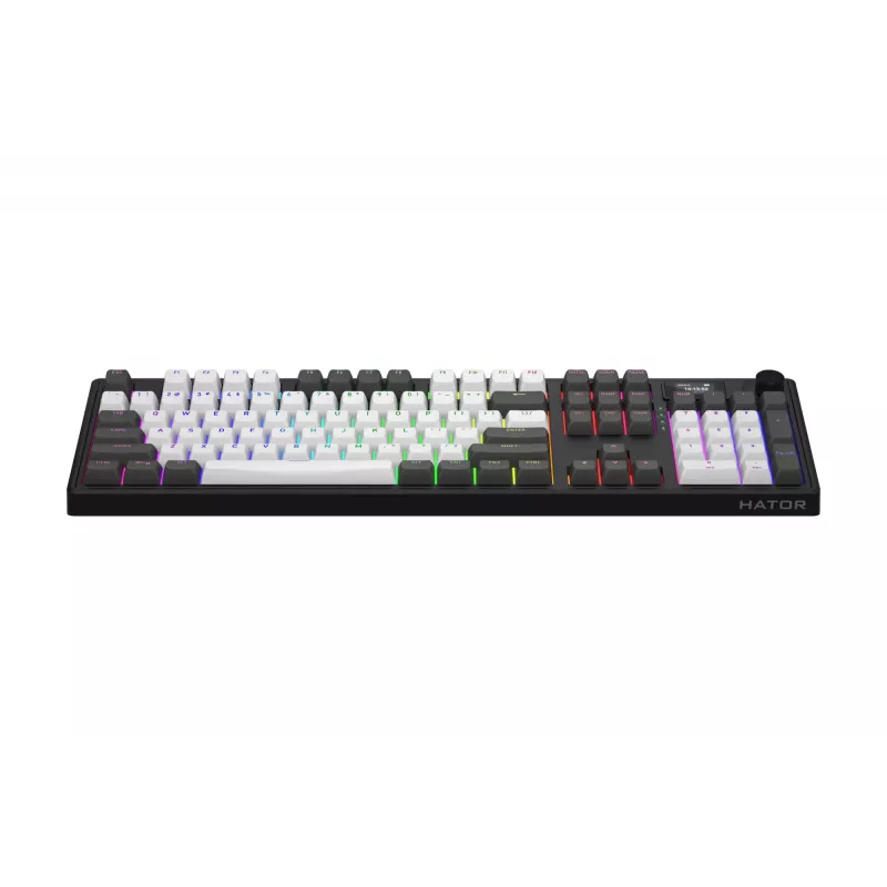 HATOR Skyfall Pro Wireless 100 klaviatūra, žaidimų, USB + RF belaidė + Bluetooth, QWERTY, JAV anglų, juoda, pilka