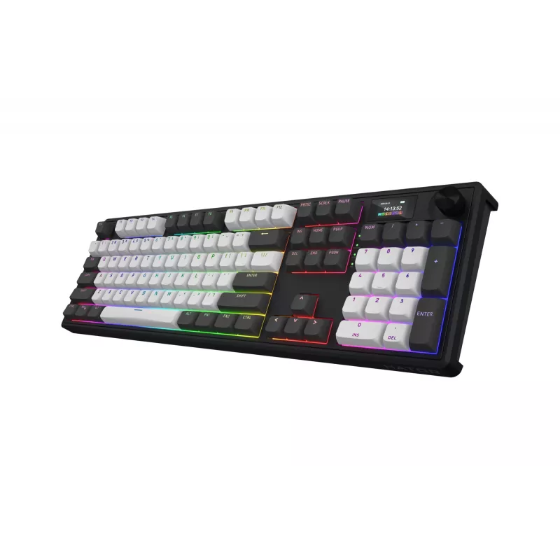 HATOR Skyfall Pro Wireless 100 klaviatūra, žaidimų, USB + RF belaidė + Bluetooth, QWERTY, JAV anglų, juoda, pilka