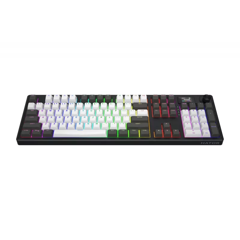 HATOR Skyfall Pro Wireless 100 klaviatūra, žaidimų, USB + RF belaidė + Bluetooth, QWERTY, JAV anglų, juoda, pilka