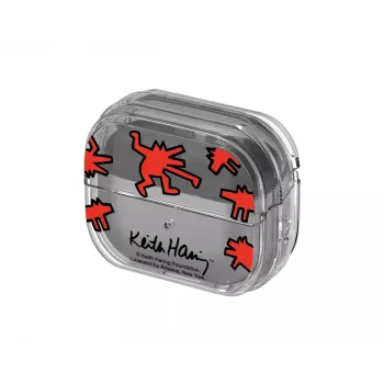 Dėklas Samsung Keith Haring Slickback, skirtas Galaxy Buds3 Pro, raudonas permatomas