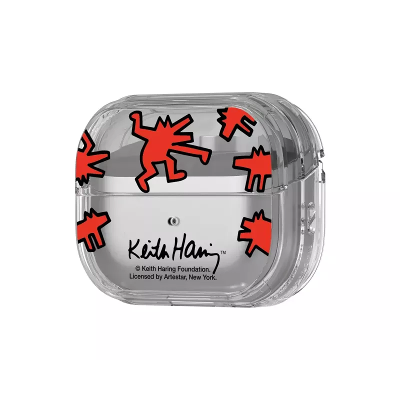Dėklas Samsung Keith Haring Slickback, skirtas Galaxy Buds3 Pro, raudonas permatomas