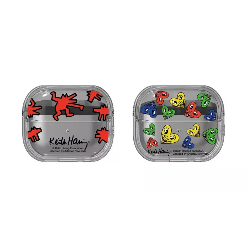 Dėklas Samsung Keith Haring Slickback, skirtas Galaxy Buds3 Pro, raudonas permatomas