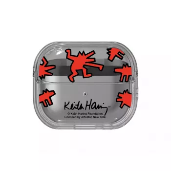 Dėklas Samsung Keith Haring Slickback, skirtas Galaxy Buds3 Pro, raudonas permatomas