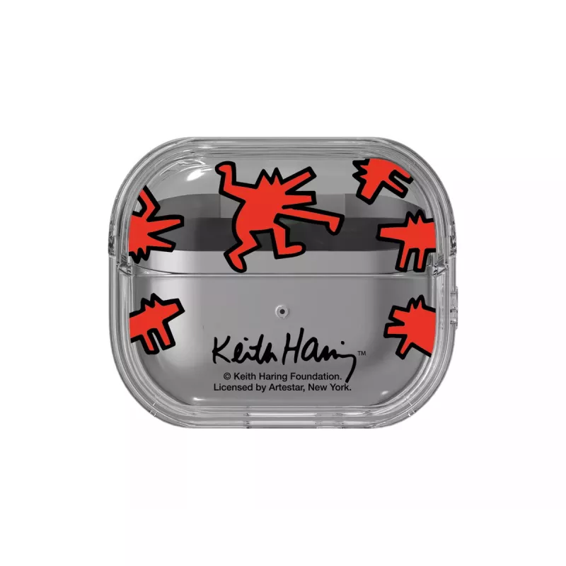 Dėklas Samsung Keith Haring Slickback, skirtas Galaxy Buds3 Pro, raudonas permatomas