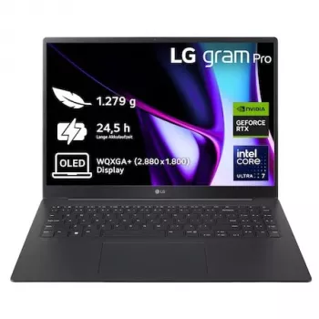 LG Gram Pro 16Z90SP-A.AP7BG nešiojamasis kompiuteris Intel Core Ultra 7 155H 40.6 cm (16 colių) WQXGA+ 32 GB LPDDR5x-SDRAM 2 TB SSD NVIDIA GeForce RTX 3050 Wi-Fi 6E (802.11ax) Windows 11 Pro Juoda