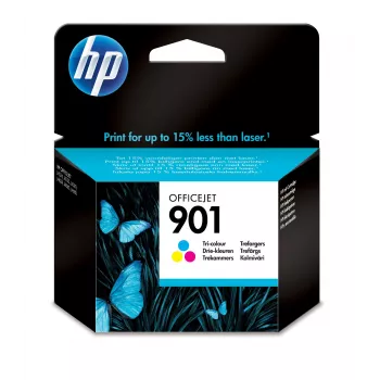 HP 901 Originali trijų spalvų rašalo kasetė, standartinė išeiga, žydra, purpurinė, geltona, dažų pagrindo rašalas, 9 ml, 1 vnt., 360 puslapių