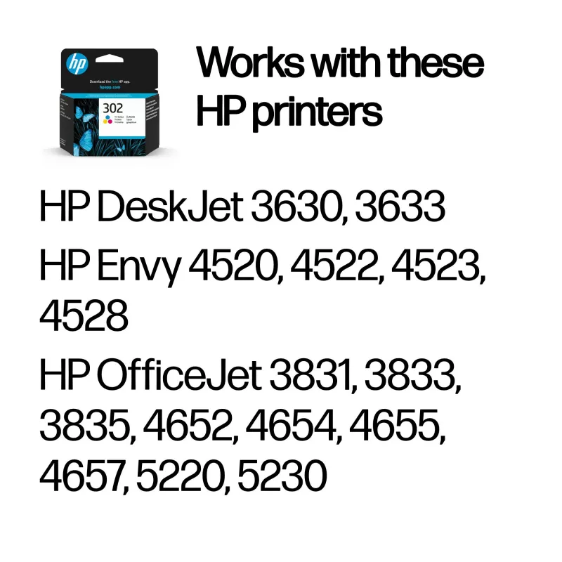 HP 302 trijų spalvų Originalius rašalo kasetė, žydra, purpurinė, geltona, 1 vnt., 150 puslapių