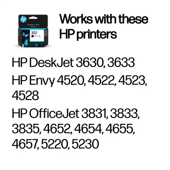 HP 302 Originali juodos spalvos rašalo kasetė, juoda, 1 vnt., 170 puslapių