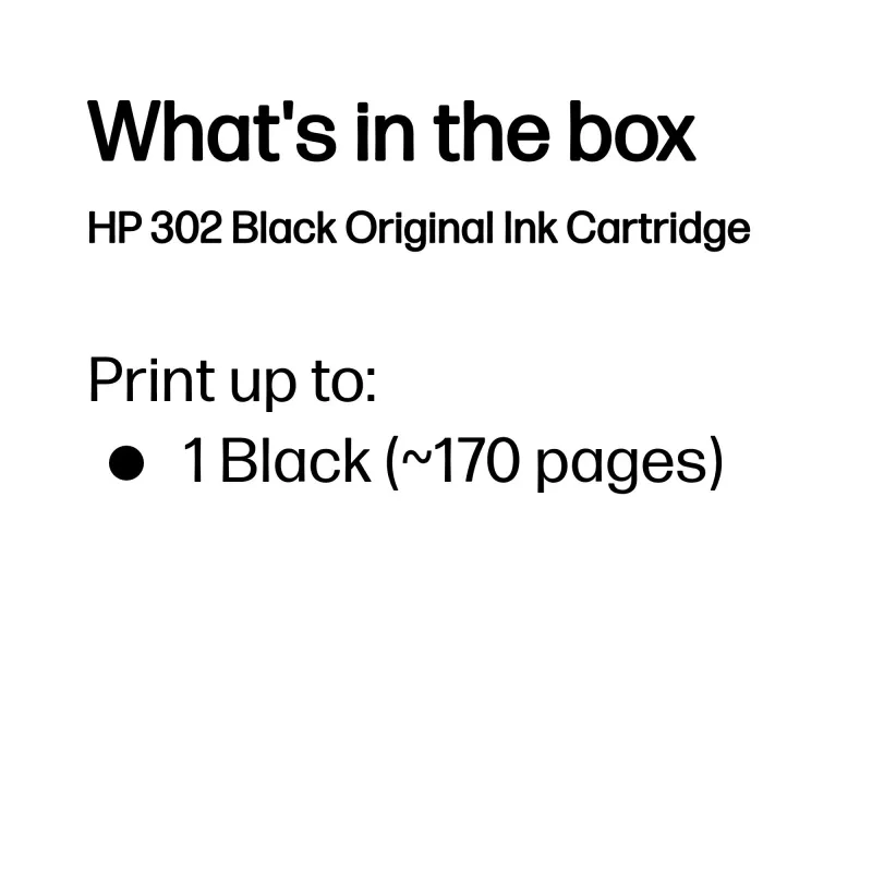 HP 302 Originali juodos spalvos rašalo kasetė, juoda, 1 vnt., 170 puslapių