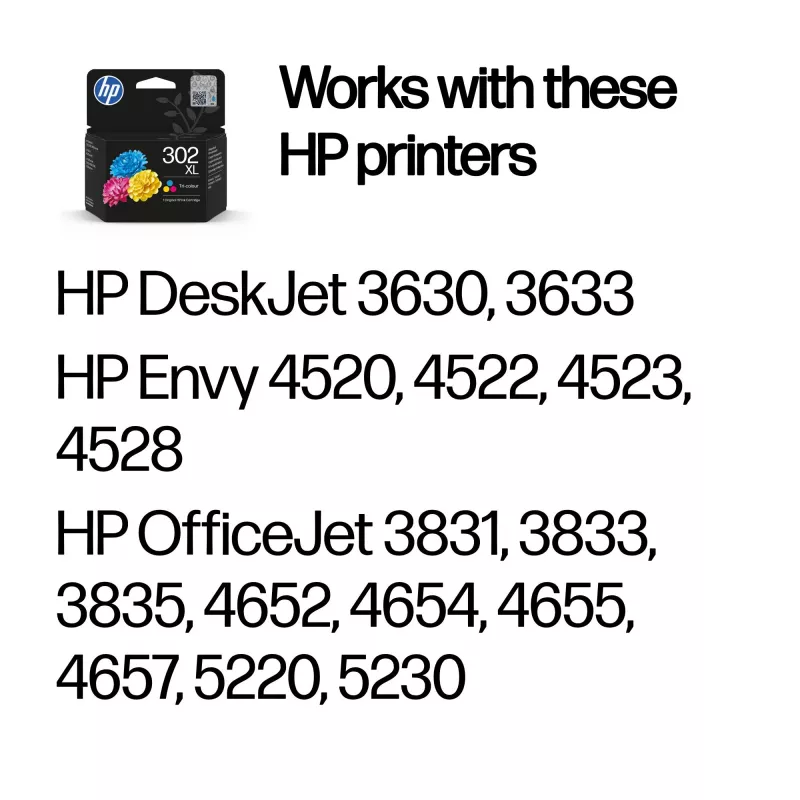 HP 302XL didelio našumo trijų spalvų Originalius rašalo kasetė, žalsvai mėlyna, purpurinė, geltona, 1 vnt., 300 puslapių