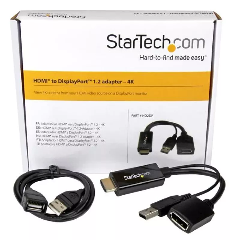 StarTech.com HDMI į DisplayPort adapteris - 4K 30Hz, 3840 x 2160 pikselių, 1080p, 720p, 120 Hz, juodas, MegaChips - STDP2600, aktyvus vaizdo keitiklis