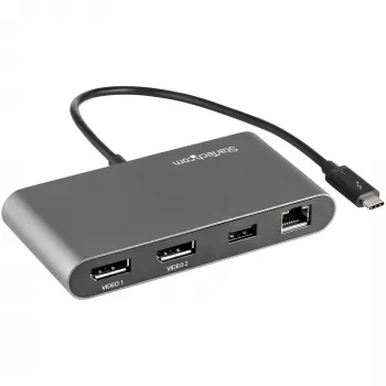 StarTech.com dviejų monitorių Thunderbolt Mini dokas, 4K 60Hz DisplayPort, nereikalaujanti tvarkyklių universalioji stotelė, skirta Windows ir Mac, Gigabit Ethernet, 1x USB-A (USB 5Gbps), 28 cm laidas